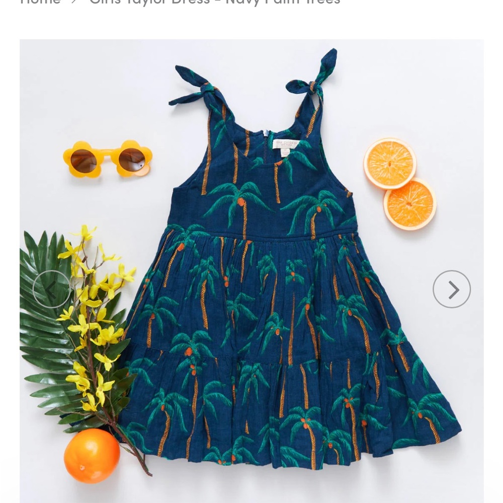 Pink chicken Taylor navy palm dress